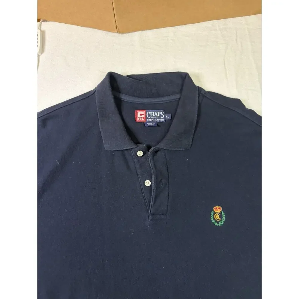 VTG Chaps Ralph Lauren Polo Shirt Men’s XL Navy Crest Logo 100% Cotton Classic